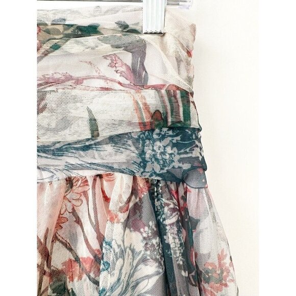 NWT Anthropologie High-Low Tulle Maxi Skirt 10 Floral Mesh Pink Green $160 - Picture 4 of 7